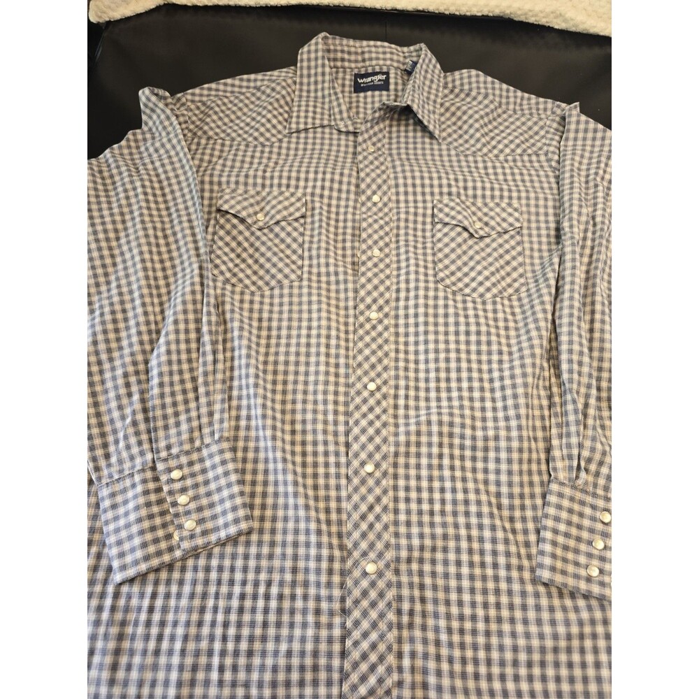 Wrangler 3XT Tall Man Pearl Snap Western Shirt Blue Plaid